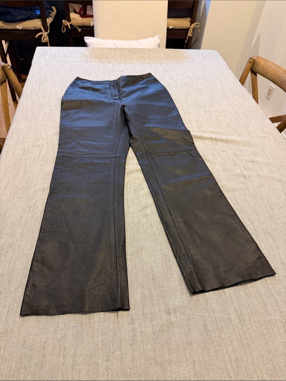 Vintage INC International Concepts Black 100% Leather Boot-Cut Pants